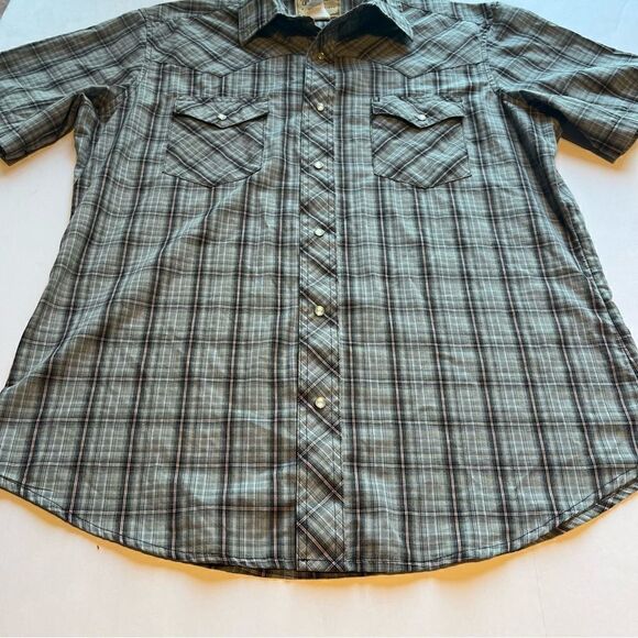 Wrangler Men's Plaid Pearl Snap Button Down Shirt Gray w/ red stripe Size Large - Picture 8 of 10